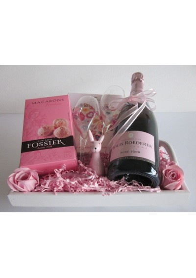 Panier cadeau naissance champagne rosé