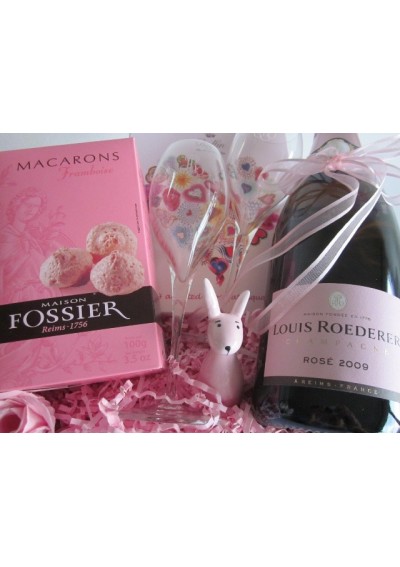 Panier cadeau naissance champagne rosé