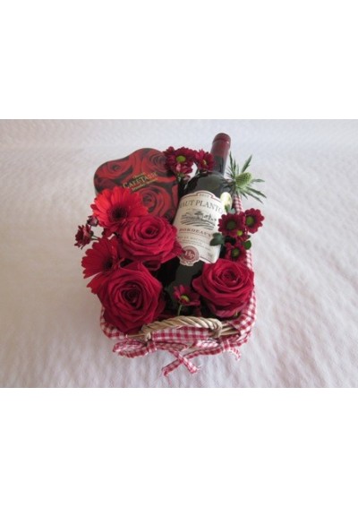 Birthday gift basket with flowers