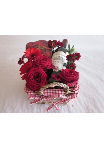 Birthday gift basket with flowers