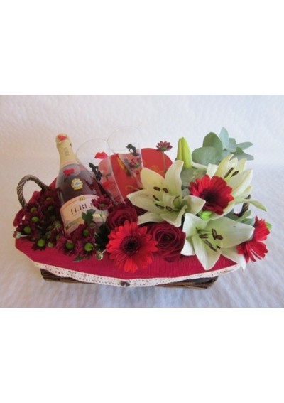 Birthday gift basket with flowers