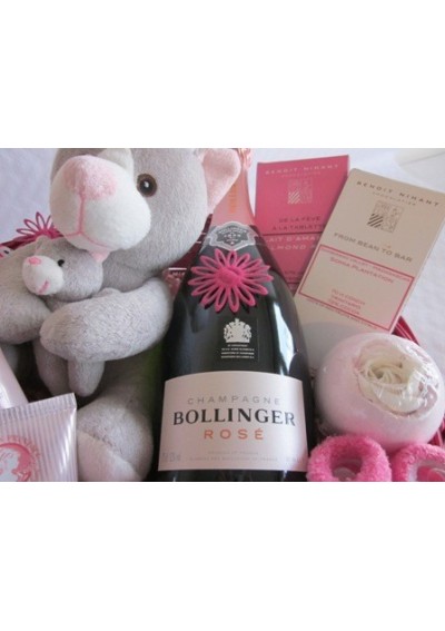 Bollinger champagne birth gift basket