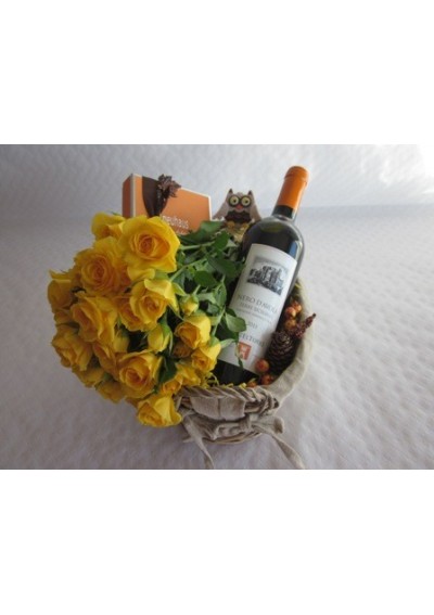 Gift basket with colorful flowers