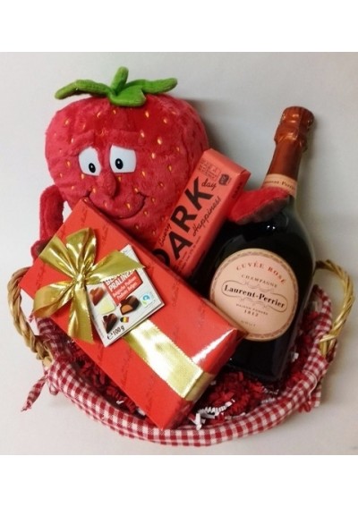 Panier cadeau naissance peluche fraise