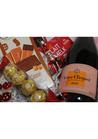 "kerst" geschenkmand Veuve Clicquot rosé