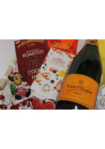 Kerstcadeaumand "Veuve clicquot" & Chocolade