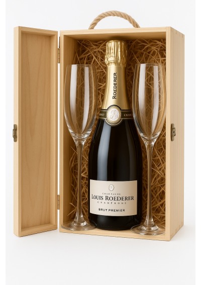 Coffret cadeau 2 flûtes à champagne + 1 bouteille Louis Roederer