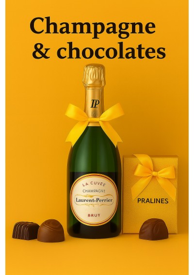 Champagne-Laurent-Perrier-Brut-75cl-Ballotin-Pralines-Belges.jpg | Champagne Laurent-Perrier Brut 75cl + ballotin de pralines