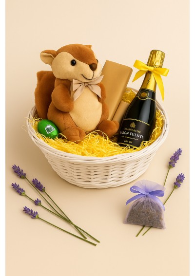 baby-gift-squirrel-basket-01.jpg | “Little Squirrel” newborn basket with Champagne and Belgian chocolates – Belgium delivery