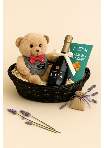 baby-gift-godiva-bear-01.jpg | New baby basket “Godiva Bear” with AYALA Champagne – Belgium delivery