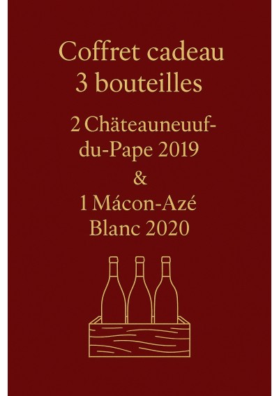 Coffret-Chateauneuf-du-Pape-2019-Macon-Aze-2020-3x75cl-01.jpg | Coffret 3 bouteilles : 2x Châteauneuf-du-Pape 2019 + 1x Mâcon