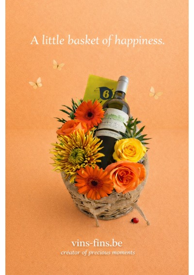 flower-basket-orange-passion-bordeaux-godiva-EN.jpg | Premium yellow-orange flower gift basket with Bordeaux Blanc and Godiva