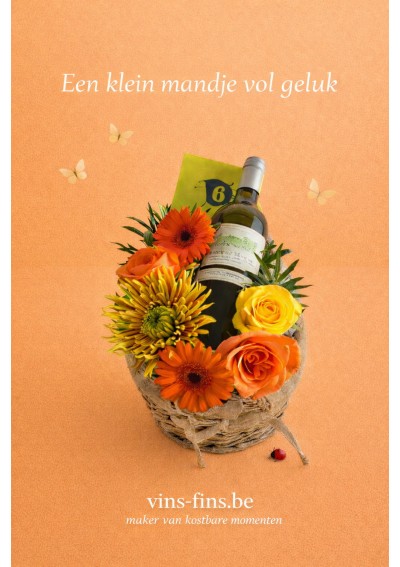bloemenmand-oranje-passie-bordeaux-godiva-NL.jpg | Luxe bloemen geschenkmand geel-oranje met Bordeaux Blanc en Godiva