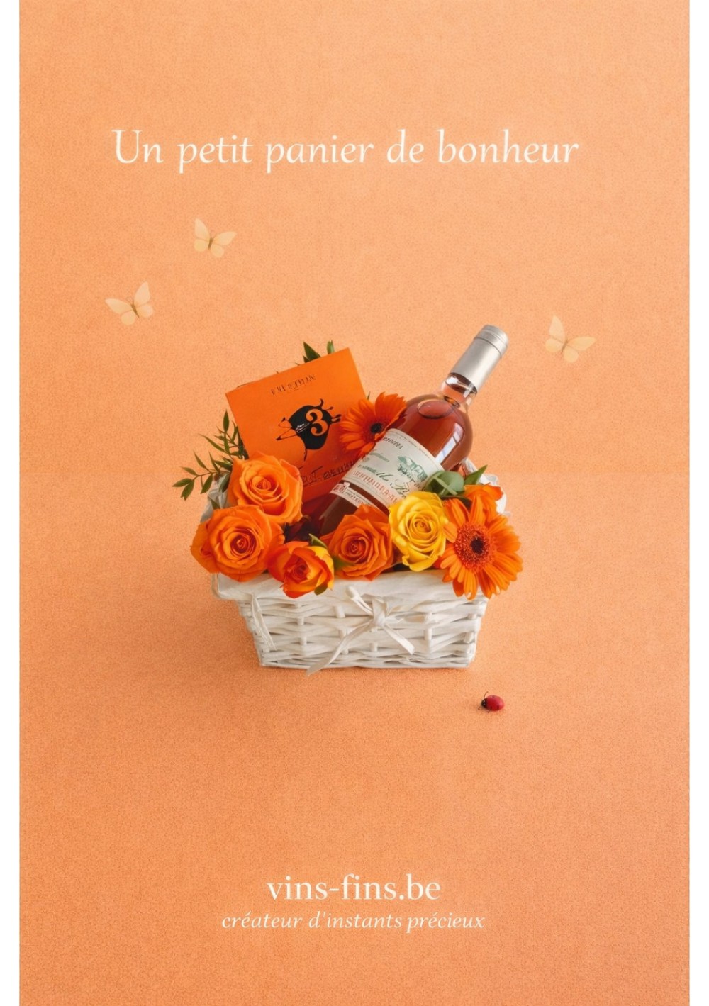 panier-fleurs-harmonie-dorange-bordeaux-rose-godiva-FR.jpg | Panier cadeau fleurs oranges avec Bordeaux rosé et chocolat Godiva