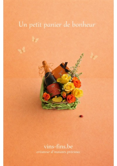 fleur-doranger-bloemen-geschenkmand-haut-medoc-neuhaus-NL.jpg | Bloemen geschenkmand met Haut-Médoc en Neuhaus pralines