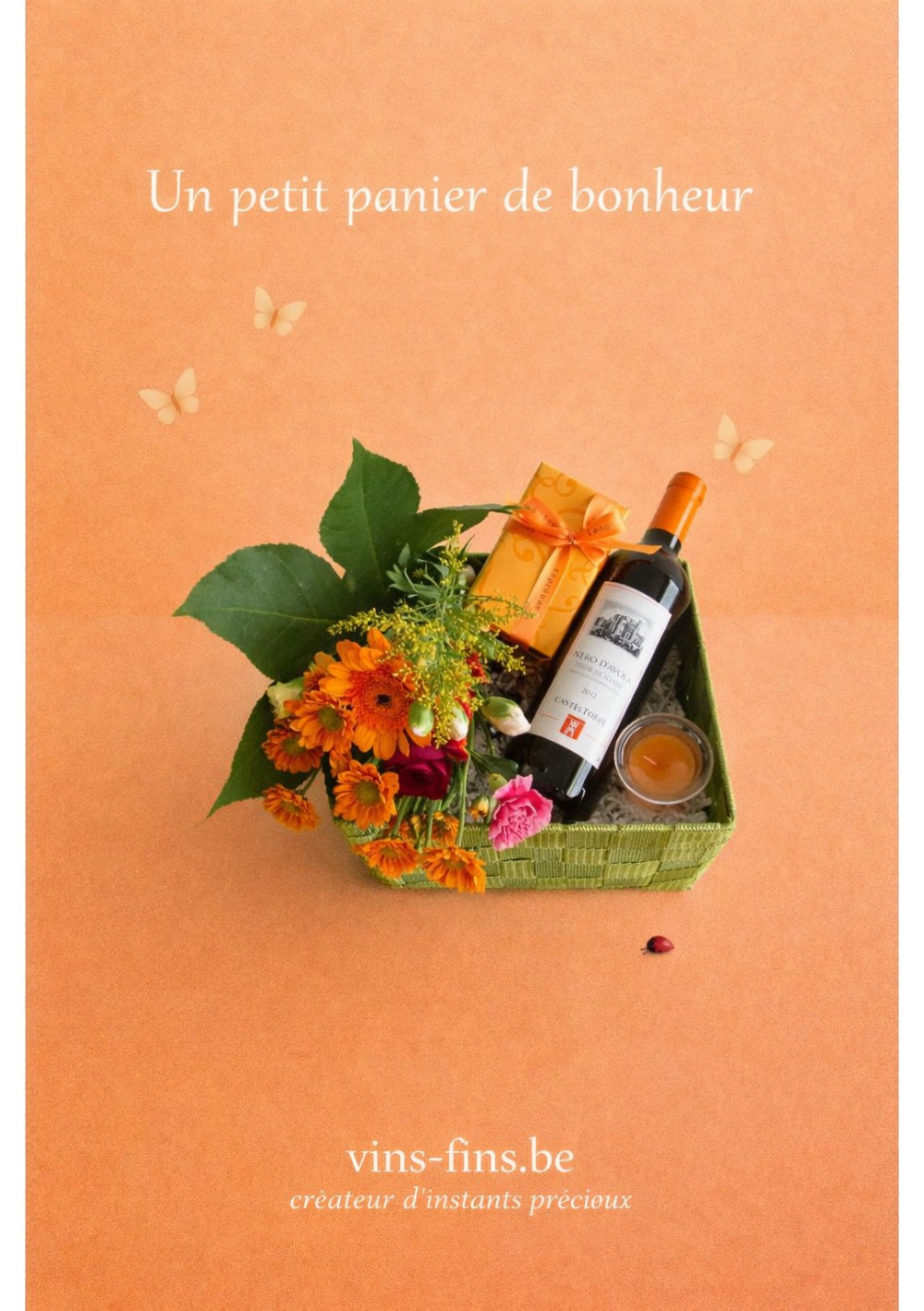 panier-cadeau-nero-davola-leonidas-bougie-FR.jpg | Panier cadeau fleurs avec Nero d’Avola, pralines Léonidas et bougie parfumée