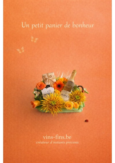 doux-baisers-vranken-leonidas-NL.jpg | Bloemen geschenkmand met Vranken champagne, flûtes en Léonidas pralines